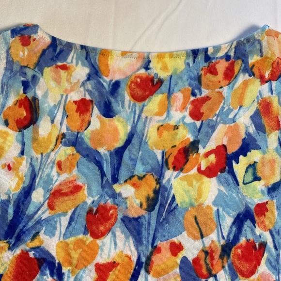 Talbots Tulip Floral Watercolor Artsy 3/4 Sleeve Lightweight Sweater Boatneck M - Picture 7 of 12